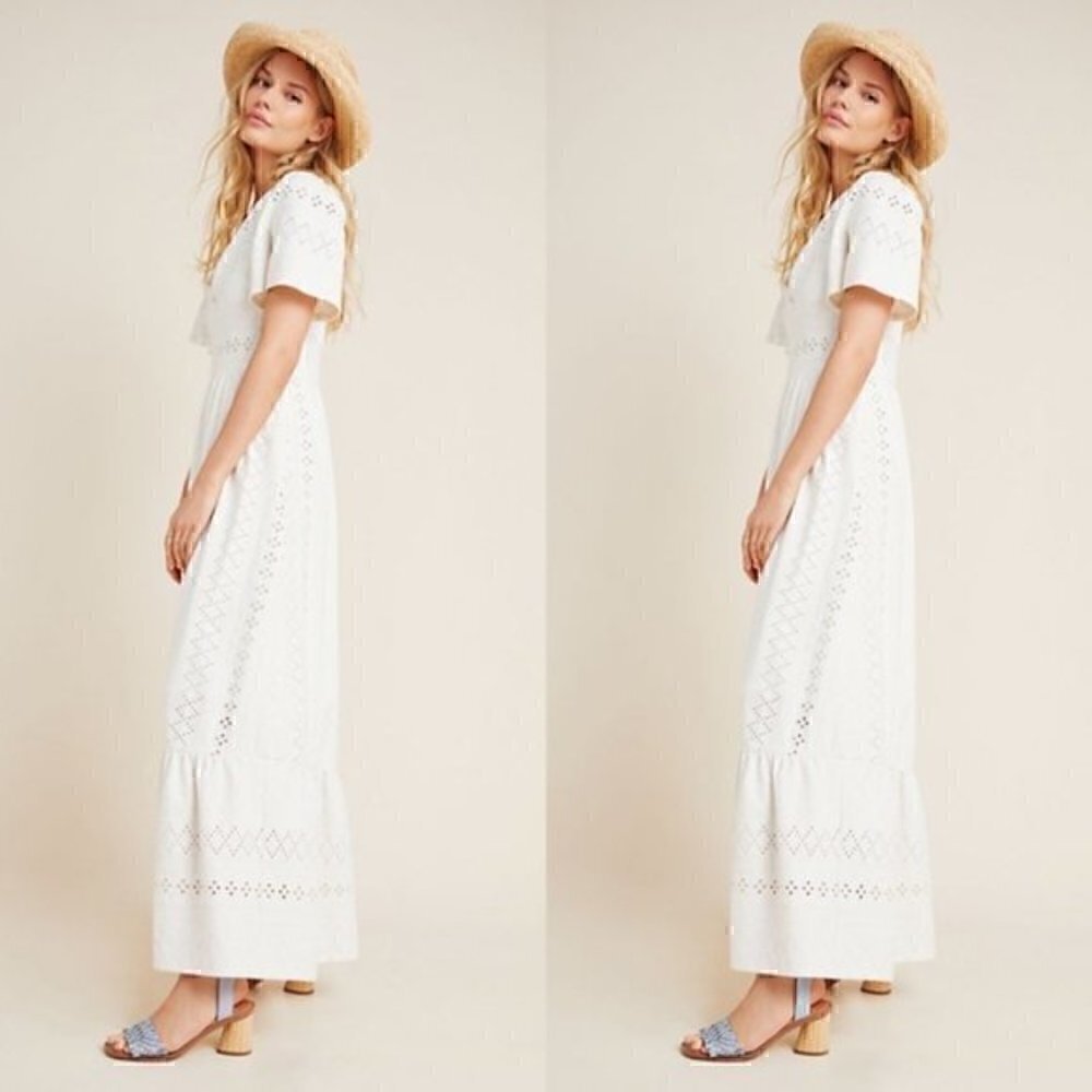 Anthropologie White Eyelet Maxi Dress - Picture 3 of 10